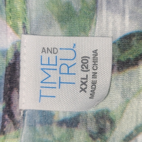 Tank Top Tunic Hip Length Sleeveless Pastel Floral Print On White Lace Trim EUC - Picture 7 of 11